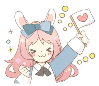🐰 Anime, Kawaii, Coniglio, Cuore, Bandiera, Carino, Cartone animato telegram sticker