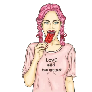 🍦 Love and ice cream Eis, Eis am Stiel, Mädchen, pinke Haare, Liebe, Dessert, süß telegram sticker