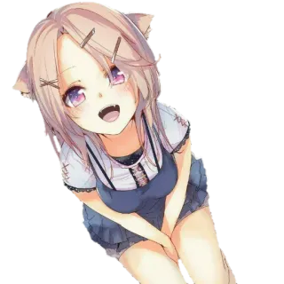😊 аниме, девочка-кошка, милый, улыбается, мультфильм telegram sticker