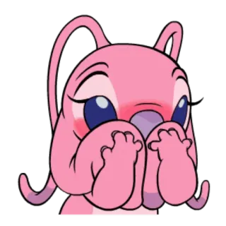 🙊 Angel Lilo & Stitch สีชมพู, น่ารัก, เขิน, ขี้อาย, การ์ตูน, มนุษย์ต่างดาว whatsapp sticker