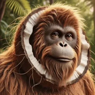 🤩 орангутан, кокос, обезьяна, животное, примат, джунгли, смешной telegram sticker