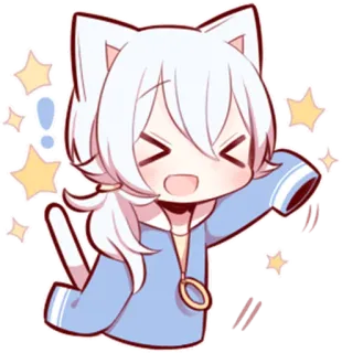 😆 Аниме, Кошачьи ушки, Счастливый, Милый, Чиби, Кавайный telegram sticker