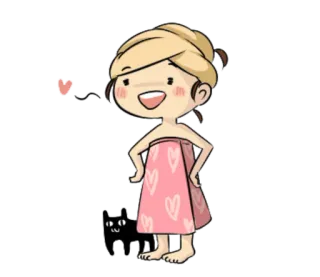 😊 Cartone animato, Asciugamano, Gatto, Carino, Ragazza, Felice whatsapp sticker
