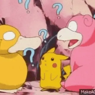 ❔ Pikachu โปเกมอน, โกลดั๊ก, ยาด้ง, สับสน, คำถาม telegram sticker