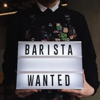 🥰 BARISTA WANTED Barista, Emprego, Contratação, Trabalho, Procura-se, Café, Coffee Shop whatsapp sticker