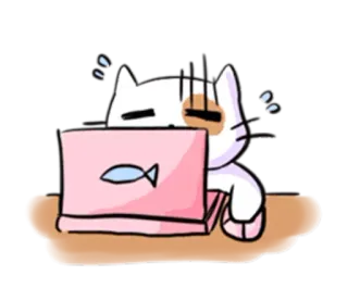 💻 chat, ordinateur, travail, fatigué, dessin animé, ordinateur portable telegram sticker