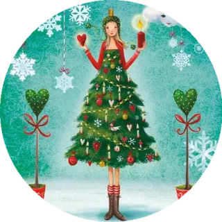 🤠 Weihnachten, Baum, Deko, Winter, Schneeflocken, Feiertag, Mädchen, Kerze telegram sticker