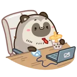 🧋 tanuki, office, laptop, desk, animal, cute telegram sticker