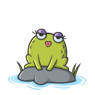 😘 rana, anfibio, lindo, dibujo animado, verde, animal, agua, estanque whatsapp sticker