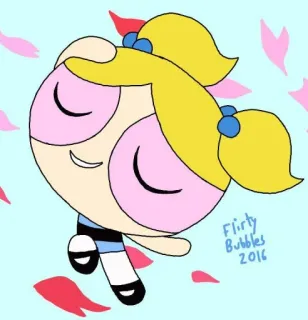 💞 Bubbles The Powerpuff Girls Flirty Bubbles 2016 desenho animado, personagem, Lindinha, As Meninas Superpoderosas, fofo, rosa, amarelo telegram sticker