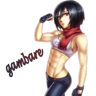 💪 Mikasa Ackerman Attack on Titan gambare Anime, Vrouwelijk, Gespierd, Personage, Fanart telegram sticker