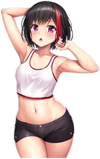 ☺️ Anime, Chica, Adolescente, Pantalones cortos, Top corto, Linda telegram sticker