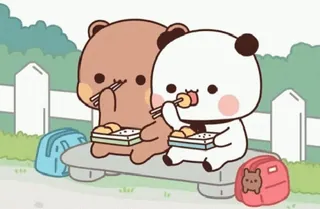 🍢 ursos, comendo, fofo, almoço, desenho animado, amigos whatsapp sticker