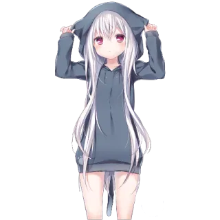 😶 Аниме, Девочка, Толстовка, Кошачьи ушки, Милый whatsapp sticker