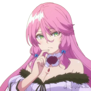🤔 animé, cheveux roses, yeux verts, femme, pensif telegram sticker