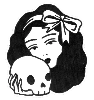 😒 crâne, femme, gothique, noeud, cheveux, autocollant, tatouage whatsapp sticker