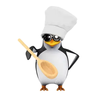 🍴 chim cánh cụt, đầu bếp, nấu ăn, bếp, thìa, mũ, kính râm telegram sticker