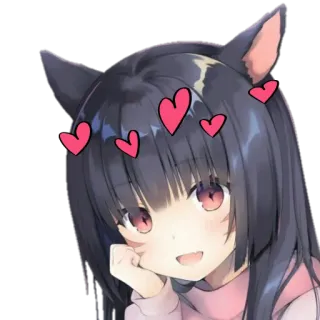 🍙 Anime, Garota gato, Kawaii, Corações, Desenho animado telegram sticker