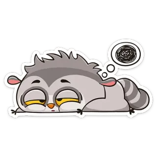 😵 raton laveur, dessin animé, autocollant, endormi, épuisé, ennuyé whatsapp sticker