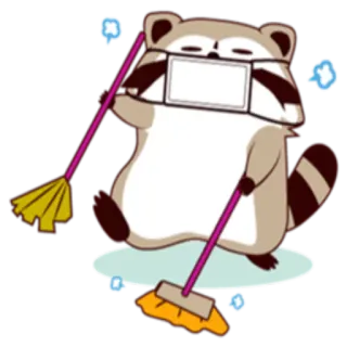 👩 mapache, limpieza, fregona, máscara, lindo, dibujos animados, animal, kawaii whatsapp sticker