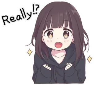 😍 Really!? dziewczyna anime, pytanie, wyrażenie, słodki, reakcja, kreskówka telegram sticker