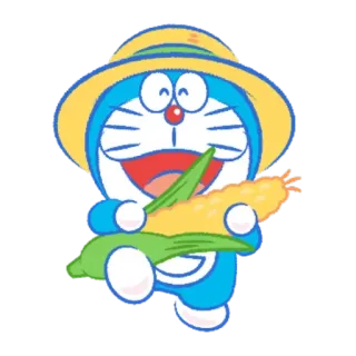 🌽 Doraemon doraemon, anime, manga, dibujos animados, cosecha, maíz, sombrero de paja telegram sticker
