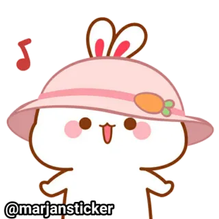❤️ @marjansticker милый, каваий, кролик, зайчик, мультфильм, шляпа, морковь, нота telegram sticker