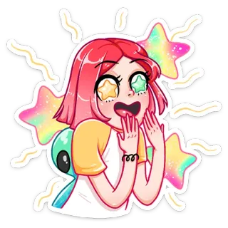 😱 girl, stars, happy, cartoon, sticker, alien whatsapp sticker