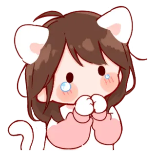 💞 Anime, Kawaii, Gato, Lindo, Chica, Orejas, Llorando, Triste whatsapp sticker