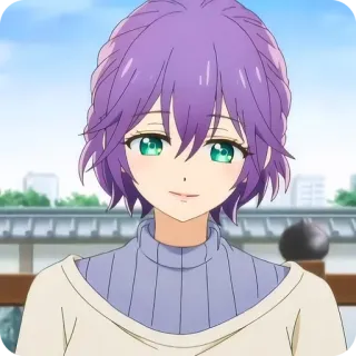 🙂 anime, personaggio, ritratto, ragazza, capelli viola, sorridente telegram sticker