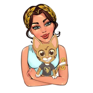👩 mujer, gato, dibujo animado, pegatina, dorado, animal, retrato telegram sticker