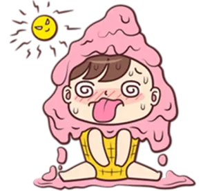 🌞 helado, derritiendo, dibujo animado, calor, agotado telegram sticker