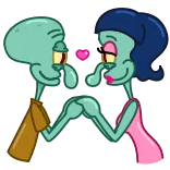 👩‍❤️‍💋‍👨 Squidward SpongeBob SquarePants Carlo Tentacule, amour, baiser, dessin animé, animation, cœur, Bob l'éponge whatsapp sticker