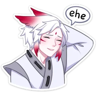 😅 ehe Anime, Lis, Słodki, Postać, Białe włosy, Czerwone akcenty telegram sticker