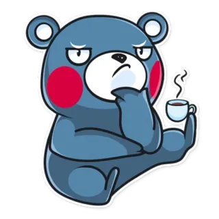 😕 urso, pensando, café, fofo, animal, desenho animado, adesivo telegram sticker