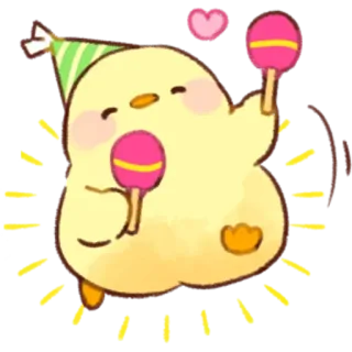 🥳 ลูกไก่, ปาร์ตี้, งานฉลอง, น่ารัก, หัวใจ telegram sticker
