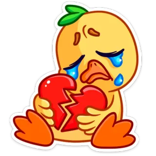 💔 duck, sad, broken heart, crying, emoji, sticker, cartoon whatsapp sticker