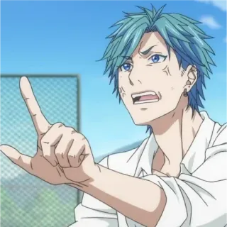 😡 Anime, Masculino, Personagem, Cabelo azul, Gesto com o dedo telegram sticker