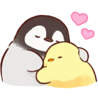 🌎 chim cánh cụt, gà con, ôm, yêu, dễ thương, động vật telegram sticker