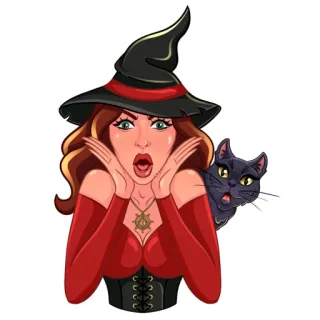 😲 bruxa, gato, halloween, magia, mulher telegram sticker
