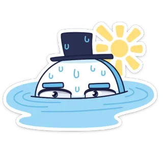😟 acqua, sudore, sole, cartone animato, blu, cappello, divertente telegram sticker