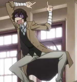 🦴 Osamu Dazai Bungou Stray Dogs Anime, Manga, Osamu Dazai, Bungou Stray Dogs, Charakter, Lustig, Pose telegram sticker