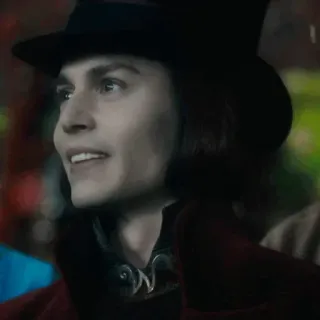 🎩 Willy Wonka Charlie and the Chocolate Factory willy wonka, charlie und die schokoladenfabrik, film, charakter, johnny depp, hut, schokolade telegram sticker