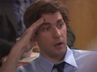 😮 Jim Halpert The Office Jim Halpert, The Office, John Krasinski, série TV, comédie, NBC, drôle telegram sticker