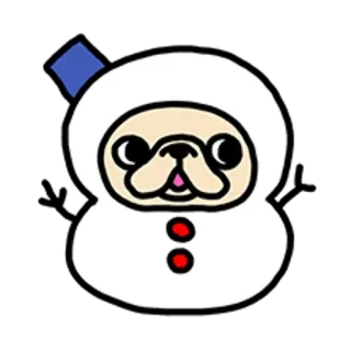 🐶 carlino, cane, pupazzo di neve, cartone animato, carino, animale telegram sticker