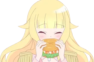 🍔 Anime, Ragazza, Cibo, Hamburger, Carino, Bionda whatsapp sticker