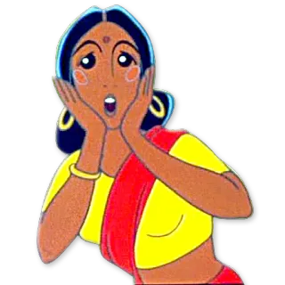 😱 dibujos animados, mujer, india, sari, sorpresa, impactada telegram sticker