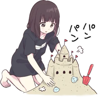 ⚙️ パン sandcastle, beach, anime, girl, sand, summer telegram sticker