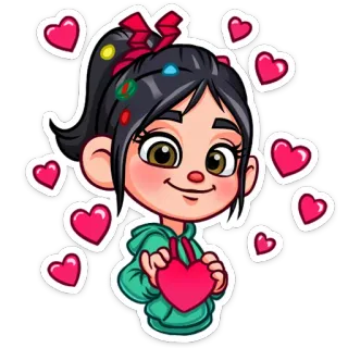 😍 Vanellope von Schweetz Wreck-It Ralph disney, coeurs, dessin animé, vanellope, doux, mignon telegram sticker
