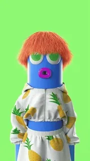 💃 Cartone animato, Personaggio, Ananas, Blu, Capelli arancioni, Render 3D telegram sticker